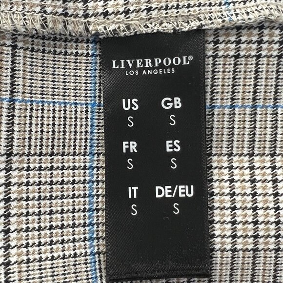 Liverpool Los Angeles Women’s Boyfriend Blazer Small Plaid Blue Beige Open Front - Picture 10 of 14